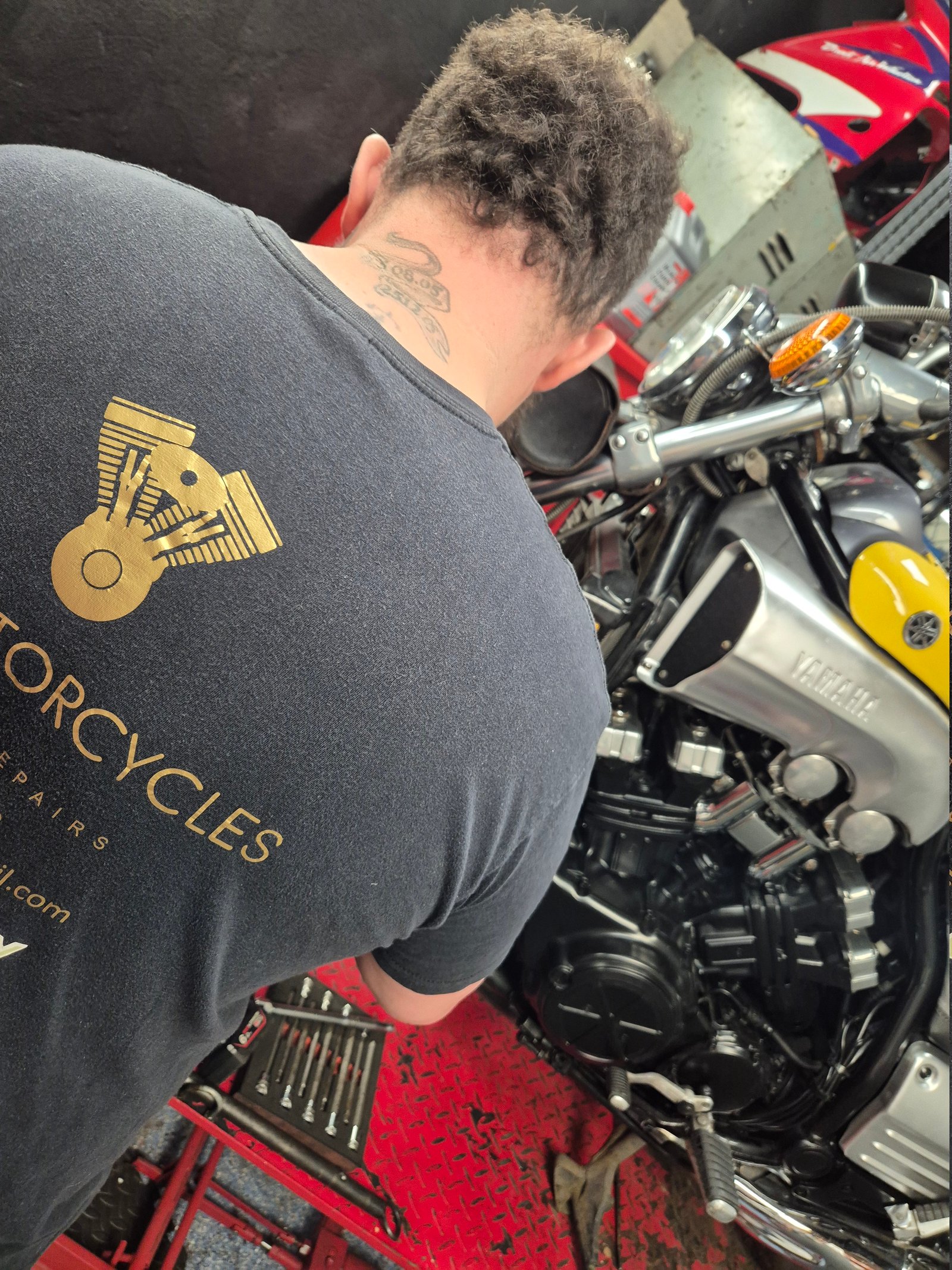 Inside our motorcycle repair workshop in Fareham